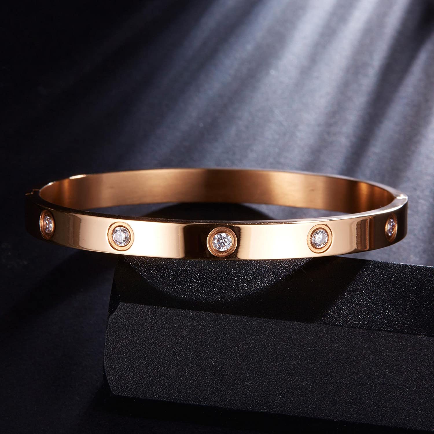 A D. ALLEN & DANMI. AD Jewelry 18 K Gold Plated Love Bangle Bracelet Stone Stainless Steel Bangle for Love … - Image 2